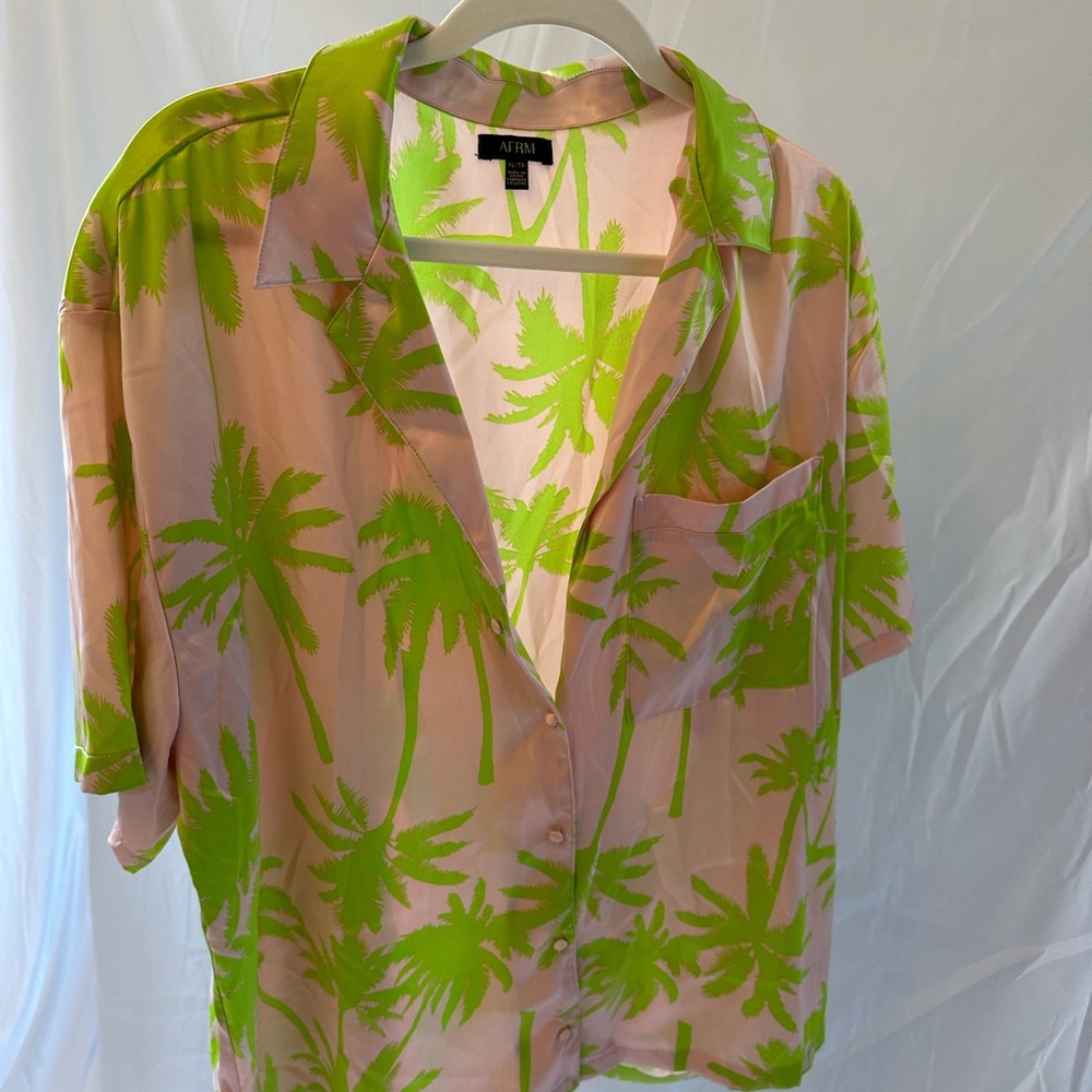 AFRM Neon Green Palm Print Shirt